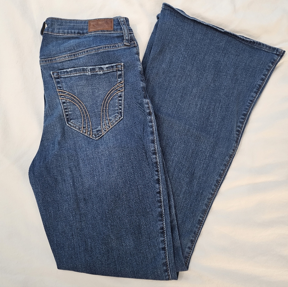 Hollister Women's High-Rise Medium Wash Flare Jeans Classic Stretch Size 12 Long